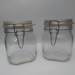 2 x Fido Glass 3/4L Container Jars Bail Wire Lids Italy Canning, Storage, Crafts